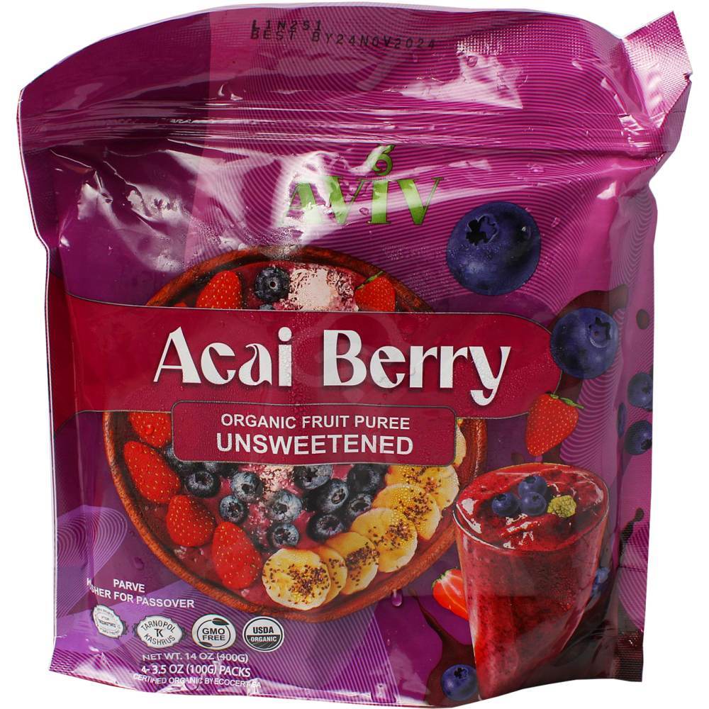 Aviv Acai Unsweetened Frozen Berries, 4 Packs, 14 Oz | Island